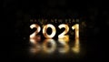 Happy New Year 2021 golden particles bokeh black background new year resolution concept. Royalty Free Stock Photo