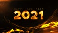 Happy New Year 2021 golden particles bokeh plexus black background new year resolution concept. Royalty Free Stock Photo