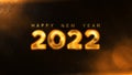 Happy New Year 2022 golden particles flare on black background new year resolution concept.