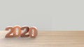 Happy new Year 2020 golden pink bold HD numbers letters on table vertical over gray light background HD, mock up, template, banner Royalty Free Stock Photo