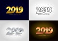 Happy New Year. 2019 golden, silver, bronze text design pattern. Cover of business diary for 2019 with wishes. Brochure design tem Royalty Free Stock Photo