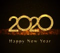 2020 Happy New Year golden sparkling glitter numbers design on abstract black background with flare and bokeh effect. Royalty Free Stock Photo