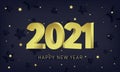 Happy new year 2021 With Golden Srars on blue Background. New Year 2021 3d Golden text Background vector illustration