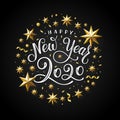 Happy New Year 2020 Golden Star Black Vector Illustration