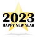 2023 Happy New Year with golden star. Gretting card. Vector illustration.