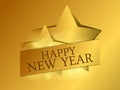 Happy New Year 2020, Golden Stars On Gold Gradient Background. Greeting Card Design Template. Vector