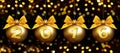 Happy new year 2016 golden text on balls in lights background