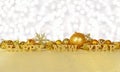 Happy New Year golden text and golden Christmas decorations Royalty Free Stock Photo