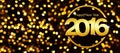Happy new year 2016 golden text in lights background