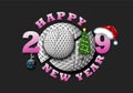 Happy new year 2019 and golf ball Royalty Free Stock Photo