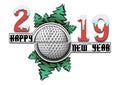 Happy new year 2019 and golf ball Royalty Free Stock Photo