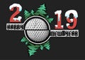 Happy new year 2019 and golf ball Royalty Free Stock Photo