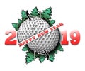 Happy new year 2019 and golf ball Royalty Free Stock Photo