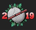 Happy new year 2019 and golf ball Royalty Free Stock Photo