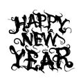 Happy new year in gothic style. Black Hand-drawn lettering logo vector illustration isolated on white background. EPS 10 Royalty Free Stock Photo