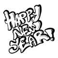 Happy new year graffiti style. Black Hand-drawn lettering logo vector illustration isolated on white background. EPS 10. Royalty Free Stock Photo