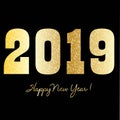 Happy new year 2019 graphic with gold confetti pattern Royalty Free Stock Photo