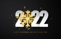 2022 Happy New Year greeting background with golden glitter snowflake and white numbers on black background. Vector Royalty Free Stock Photo