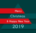 Happy New Year, greeting card with abstract christmas tree made from color paper strips. Vector. Royalty Free Stock Photo