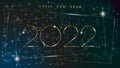 Happy New Year 2022 greeting card against the background of the starry sky