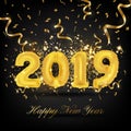 2019 Happy New Year Greeting Card Background. 2019 Balloon Vector illustration