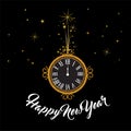 Happy New Year 2019. greeting card . New Year background with gold clock Royalty Free Stock Photo