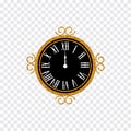 Happy New Year 2019. greeting card . New Year transparent background with gold clock Royalty Free Stock Photo