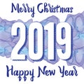 Happy New Year 2019 Greeting Card with Numbers on Smoky Background. Vector Illustration. Merry Christmas Flyer or Poster Design Royalty Free Stock Photo