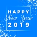 Happy New Year 2019. Greeting card on blue background. Vector illustration Royalty Free Stock Photo