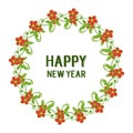 Happy new year greeting card celebration on white background, with art design of green leaf flower frame. Vector Royalty Free Stock Photo