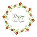 Happy new year greeting card celebration on white background, with art design of green leaf flower frame. Vector Royalty Free Stock Photo