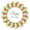 Happy new year greeting card celebration on white background, with art design of green leaf flower frame. Vector Royalty Free Stock Photo