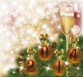 Happy New 2014 Year greeting card with champagne Royalty Free Stock Photo