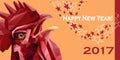 2017 Happy New Year greeting card. Chinese New Year of the red Rooster. Royalty Free Stock Photo