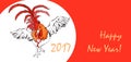 2017 Happy New Year greeting card. Chinese New Year of the red Rooster. Royalty Free Stock Photo