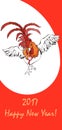 2017 Happy New Year greeting card. Chinese New Year of the red Rooster. Royalty Free Stock Photo