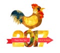 2017 Happy New Year greeting card. Chinese New Year of the Rooster. Royalty Free Stock Photo