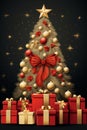 Happy New Year greeting card Christmas tree. Christmas theme Illustration. For banners, posters, gift cads, advertising. AI