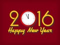 2016 Happy New Year greeting card with clock. Royalty Free Stock Photo