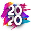 Happy New Year 2020 greeting card with color gradient brush stroke Royalty Free Stock Photo