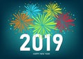 2019 Happy New Year greeting card with colorful fireworks. Royalty Free Stock Photo