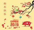 Creative chinese new year 2019 invitation cards. Year of the pig. Chinese characters mean Happy New Year