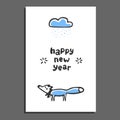 Happy new year greeting card with cute cartoon fox Royalty Free Stock Photo