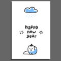 Happy new year greeting card with cute cartoon polar fox Royalty Free Stock Photo