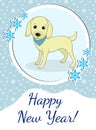 Happy new year greeting card with cute dog, puppy. Chinese New Year concept. Vector illustration. Royalty Free Stock Photo