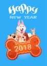 Happy New Year 2018 Greeting Card With Cute Dogs On Bone Shape Cookie Royalty Free Stock Photo