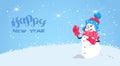 Happy New Year Greeting Card With Cute Girl Snowman Wearing Winter Hat And Scarf Holiday Decoration