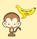 Happy New Year greeting card with cute monkey saying Happy New Year 2016 Royalty Free Stock Photo