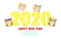 Happy new year 2020 greeting card with cute mouse and cheese. Rat zodiac. Merry Christmas of the Rat  Symbol, flyers, poster Royalty Free Stock Photo