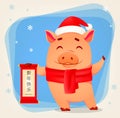 Christmas greeting card. Cute pig Royalty Free Stock Photo